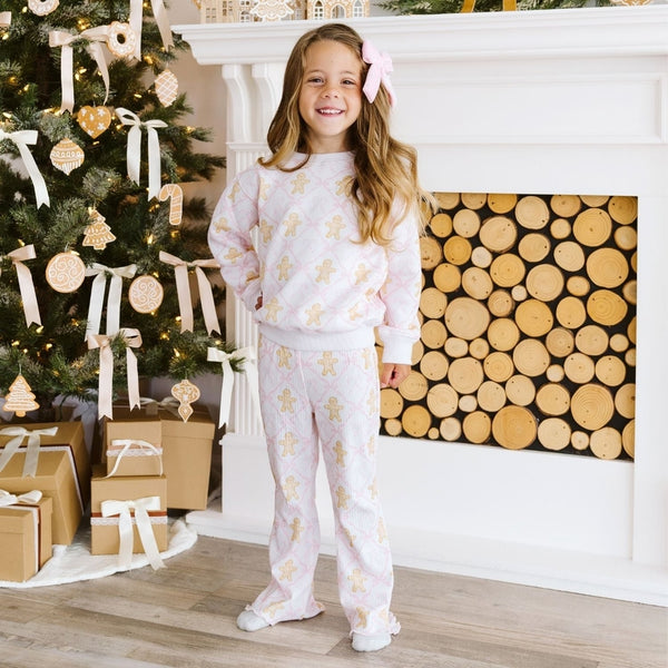 Gingerbread Bow Trellis Christmas Sweatshirt & Flare Leggings Set