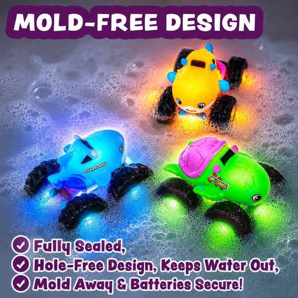 Monster Trucks Light Up Bath Toys, 3 Pack, Shark, Sea Turtle & Pufferfish
