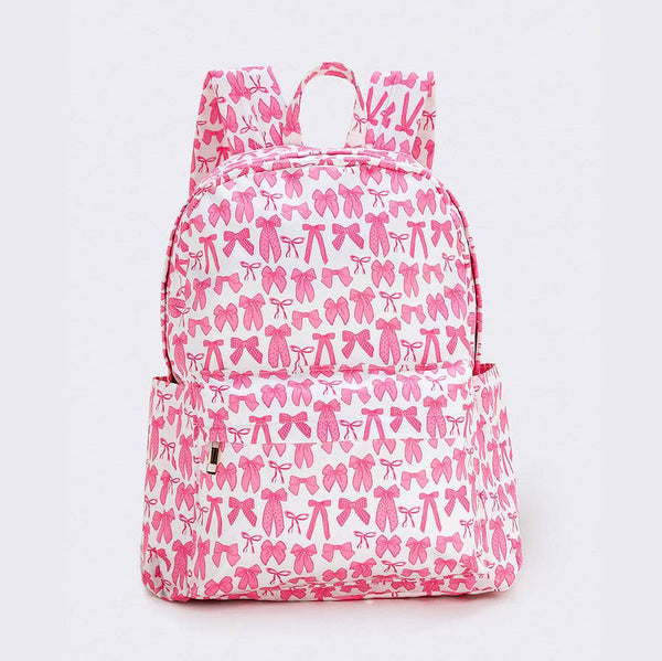 SK Bow Print Girls Canvas Backpack