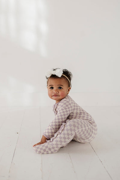 Footie Romper - Lavender Cloud Checkered