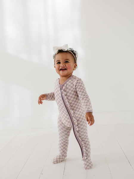 Footie Romper - Lavender Cloud Checkered