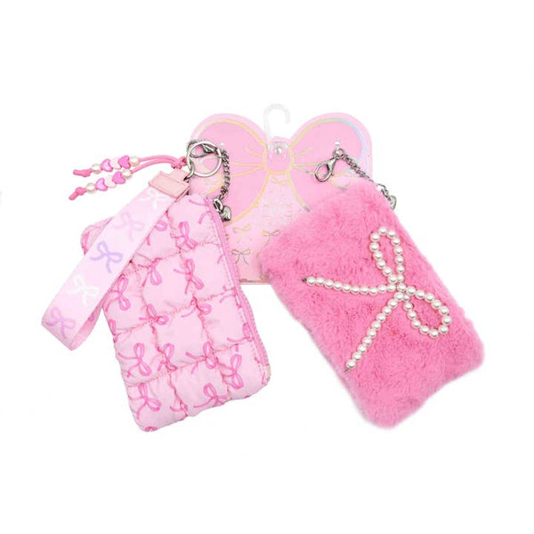 OMG Quilted Scrunchies Bow 3 Piece Coin Purse Keychain Set