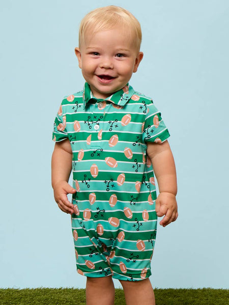 Tackles & Touchdowns Football Knit Short Sleeve Performance Polo Romper