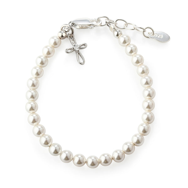 Lacey - Silver Pearl Baby Baptism Bracelet