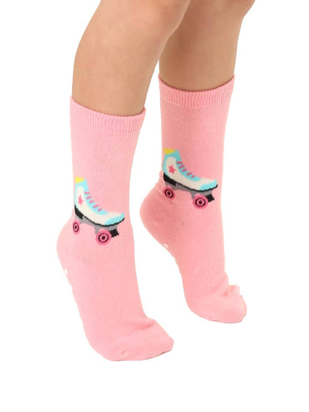Pink Roller Skate Crew Socks