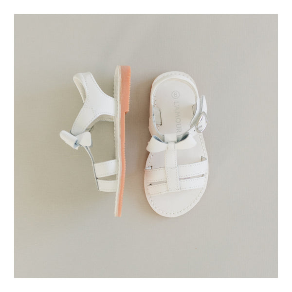 White Janie T-Strap Bow Sandal