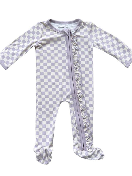 Footie Romper - Lavender Cloud Checkered