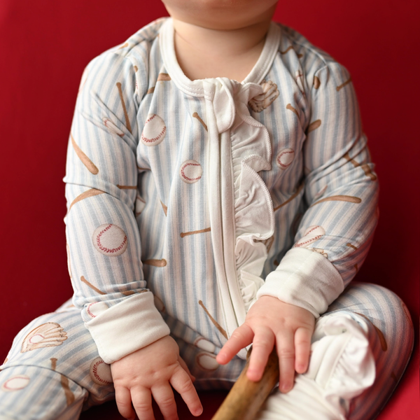 Baseball Ruffle Double Zipper Romper