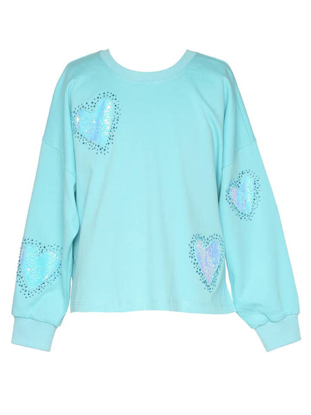 Rhinestone Sweatshirt w/Sequin Heart Cutouts