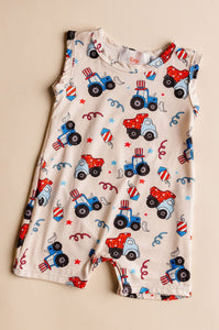 4th of July Tractor Shorty Romper