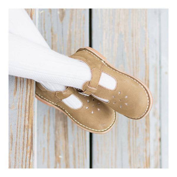Joy Classic Nubuck Khaki Leather T-Strap Mary Jane