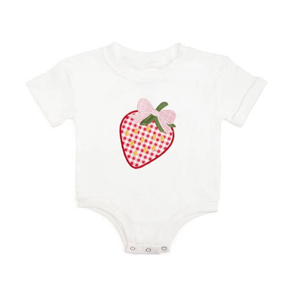 Strawberry Patchwork Short Sleeve Romper