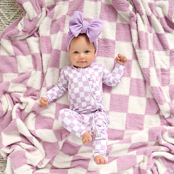 Myla Purple Checks Plush Blanket