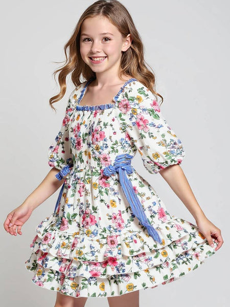 Striped Floral Dress w/ Side Cutouts