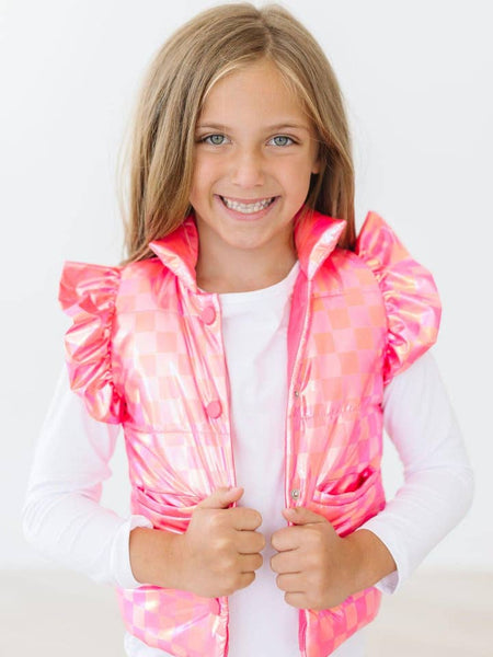 Neon Pink Checker Puffer Vest