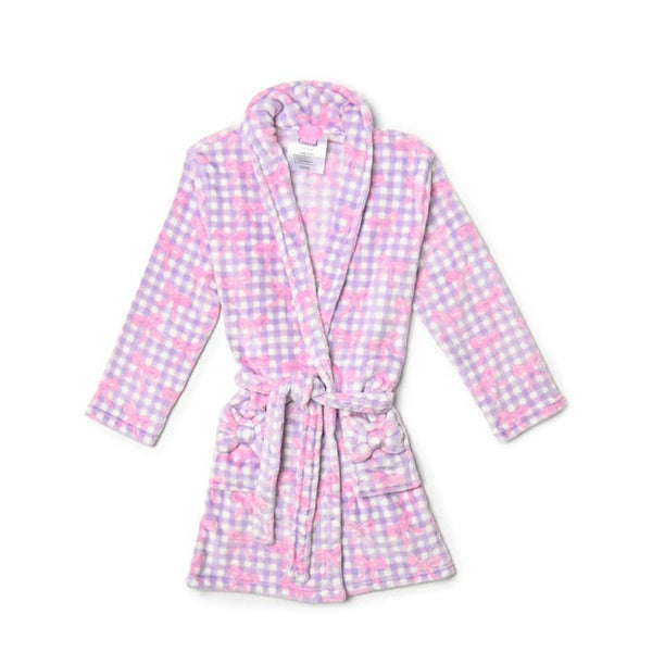 OMG Fleece Gingham Bow Printed Cozy Bathrobe