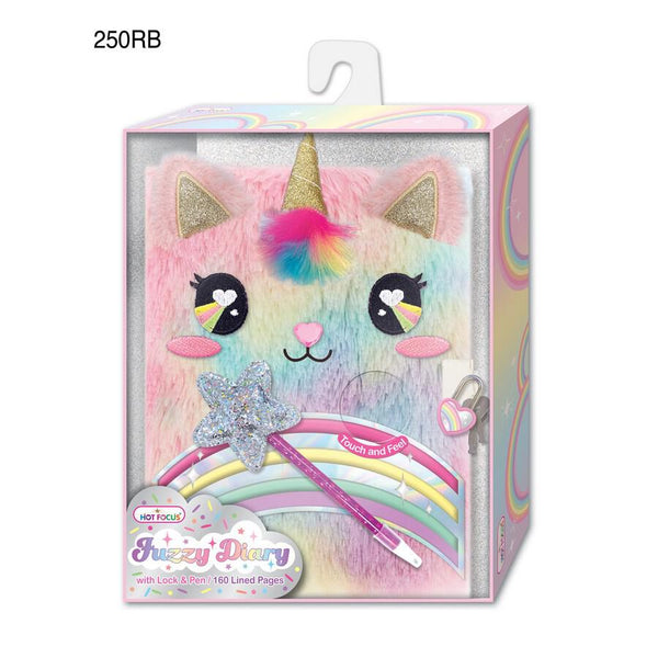 HF Rainbow Fuzzy Diary Book With Lock Set