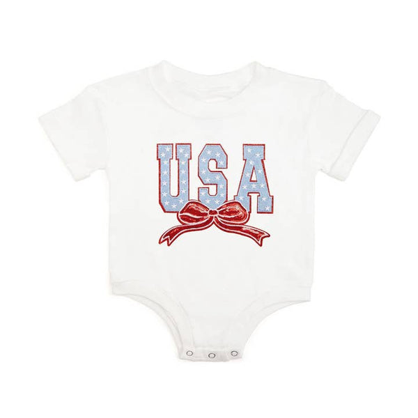 USA Stars & Bow Patch Short Sleeve Romper