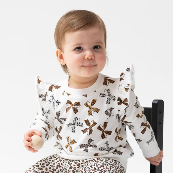 Leopard Bows Ruffle Sweatshirt And Pant Set