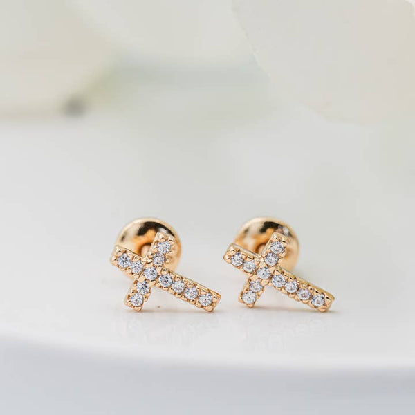 CM 14K Gold-Plated Cross Cz Earrings