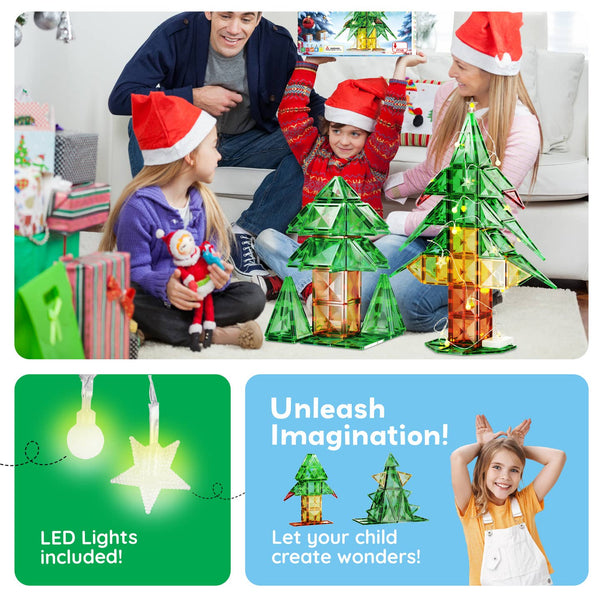 PicassoTiles Magnet Cube Holiday Tree Magnetic Tile Building Set