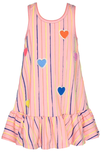 Drop Waist Stripe Dress w/ Heart Trim Detail