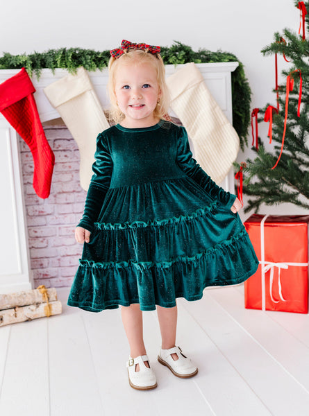 Emerald Velvet Tie Back Dress