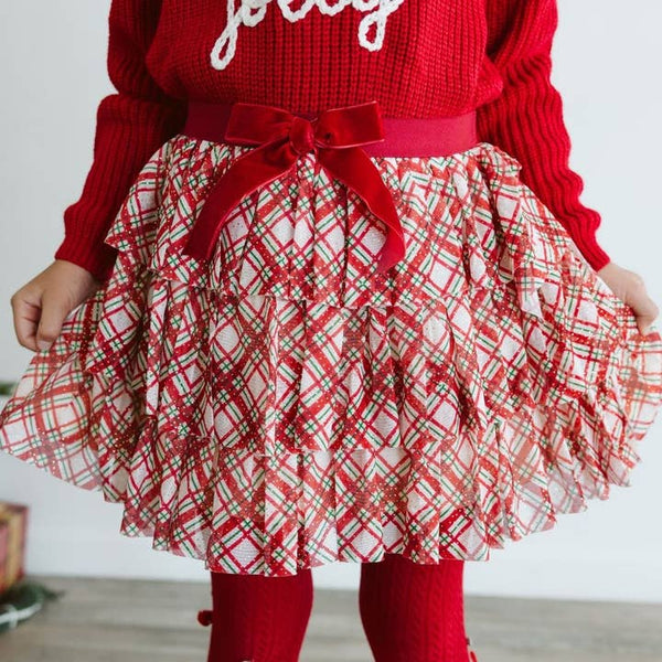 Christmas Plaid Bow Tiered Tutu