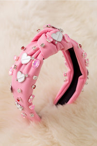 White Heart & Pink Stone Girls Valentines Headband