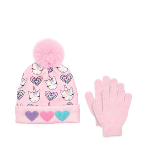 OMG Unicorn and Heart-Printed Hat & Gloves Set