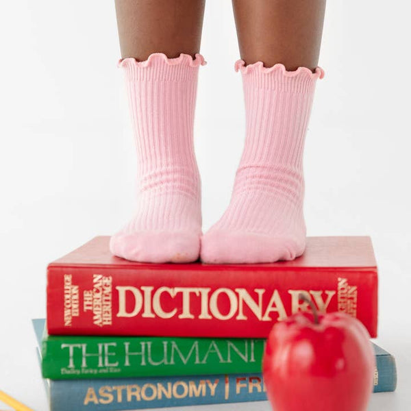 Ribbed Lettuce Trim Midi Socks - Blossom
