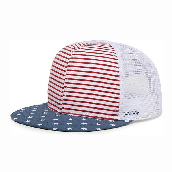 Flat Brim USA Trucker Hat - Red/White/Blue