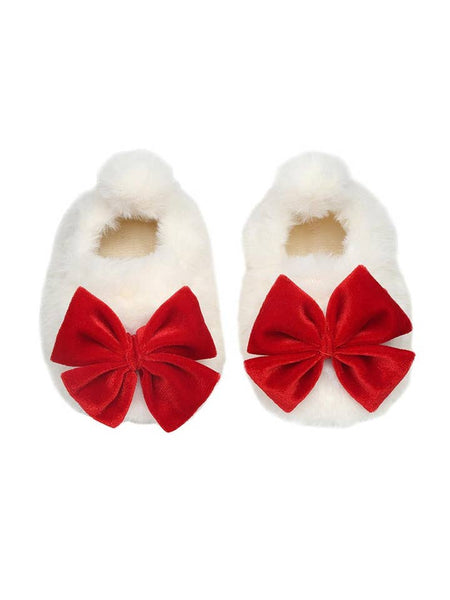 Stephan Baby Plush Slippers - Red Bow