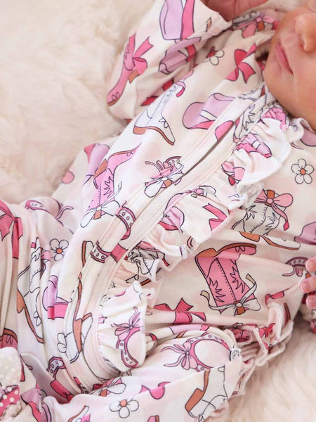 Pink Rodeo Dreams Ruffle Zipper Footie