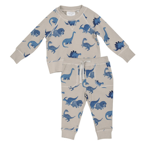 Dino French Terry Raglan Sweatshirt And Jogger Set Blue