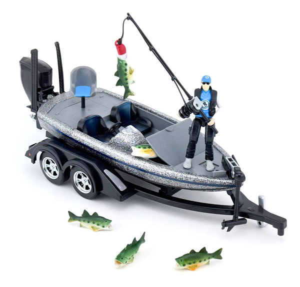 BCT Silver Metal Flake Bass Fishing Boat with Trailer & Accessories