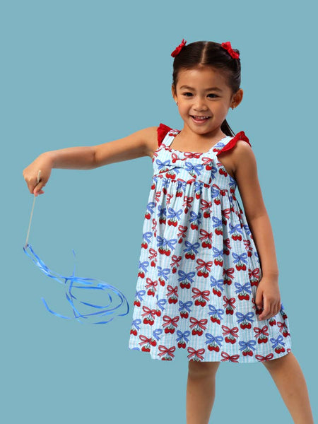 Berries & Bows Cotton Gauze Flutter Bow Woven Dress