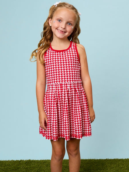 Varsity Red Houndstooth Pleated Skirt Active Dress & Bike Short Set
