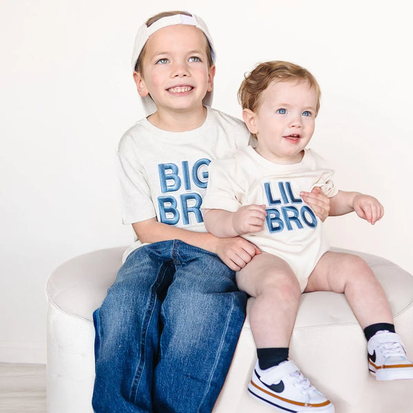 LIL BRO EMBROIDERED PATCH SHORT SLEEVE ROMPER - NATURAL