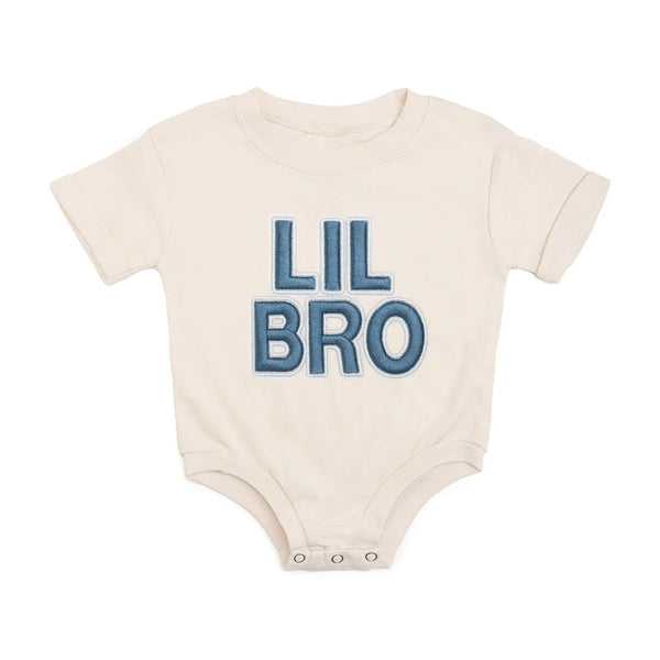 LIL BRO EMBROIDERED PATCH SHORT SLEEVE ROMPER - NATURAL