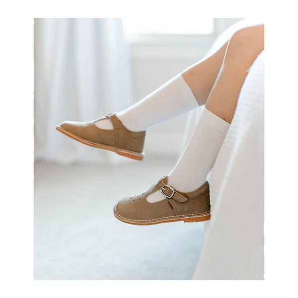 Joy Classic Nubuck Khaki Leather T-Strap Mary Jane