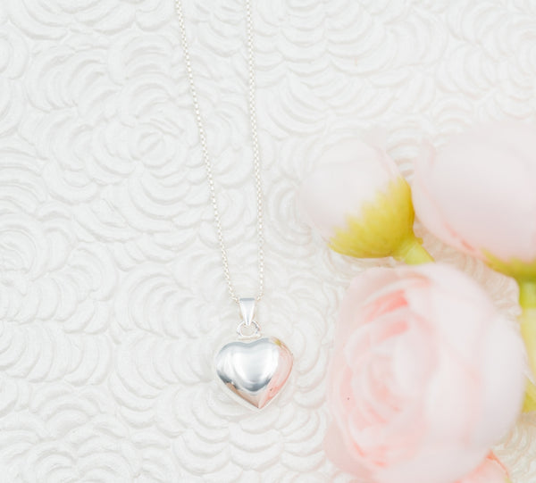 Sterling Silver Puff Heart Necklace