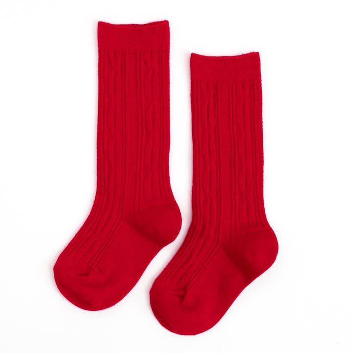 Cable Knit Knee High Socks-Apple Red