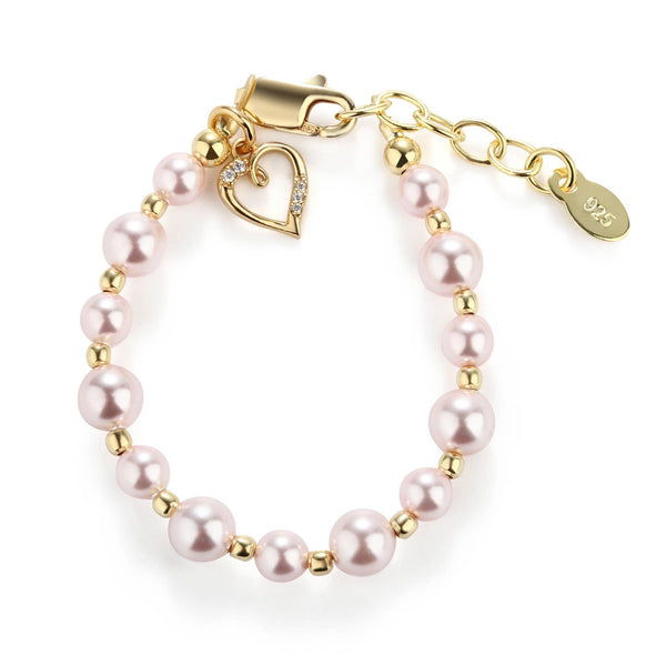 Larkin - 14K Gold-Plated Pink Pearl Baby Heart Bracelet