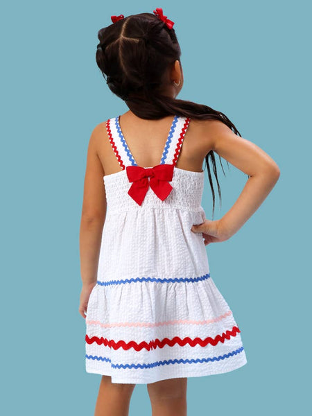 Americana Signature Seersucker Tiered Ric Rac Swing Dress