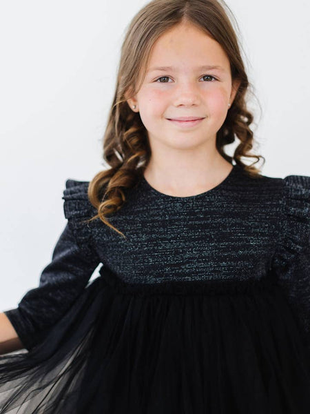 Black Shimmer 3/4 Sleeve Tutu Dress