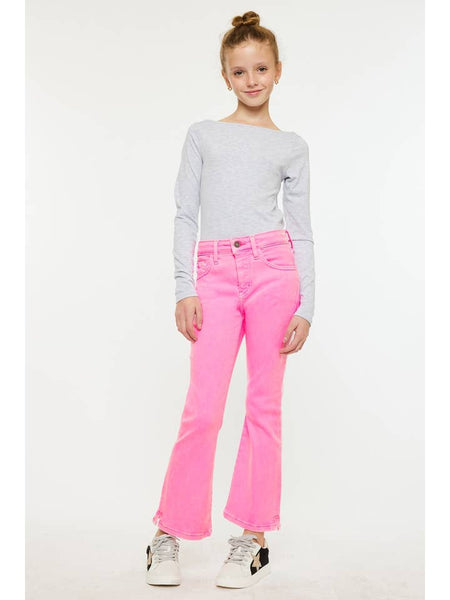 High Rise Kick Flare Jeans - Neon Pink