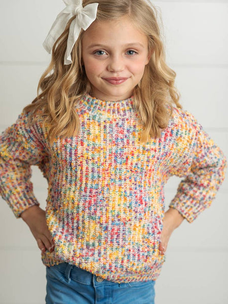 Rainbow Confetti Textured Crew Neck Sweater