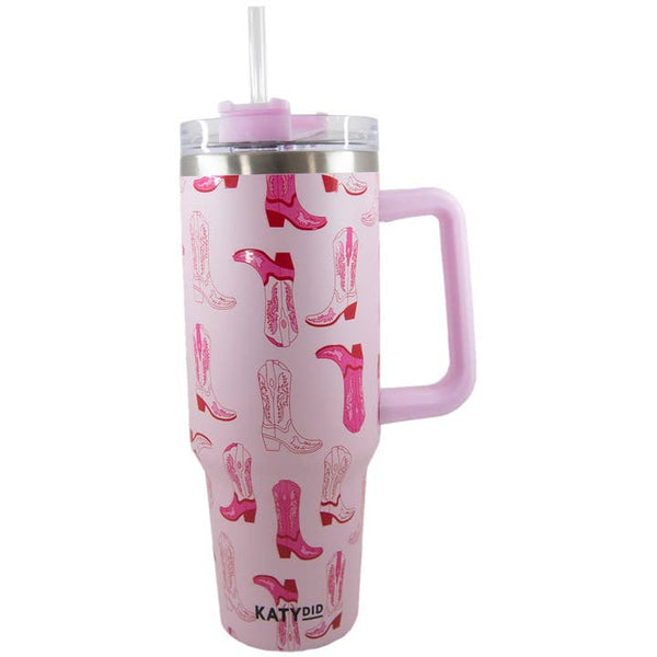 KD Stainless Steel Tumbler - Light Pink Western Boots