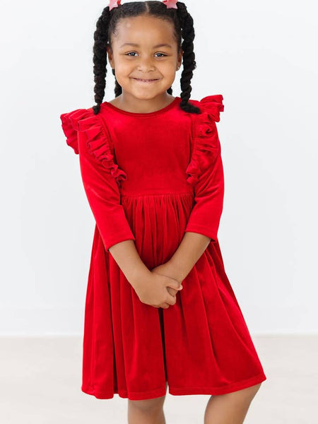 Red Velvet Ruffle Twirl Dress